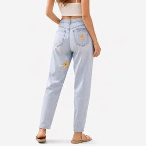 Lizwear Vintage Light Wash 90s Mom Jeans‎ Floral Painted Denim Tapered Leg 10